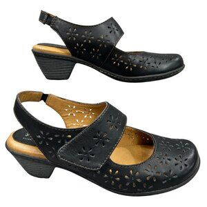 Softspots Black Perforated Floral Leather Slingback Safia Mary Jane Shoes Size 7